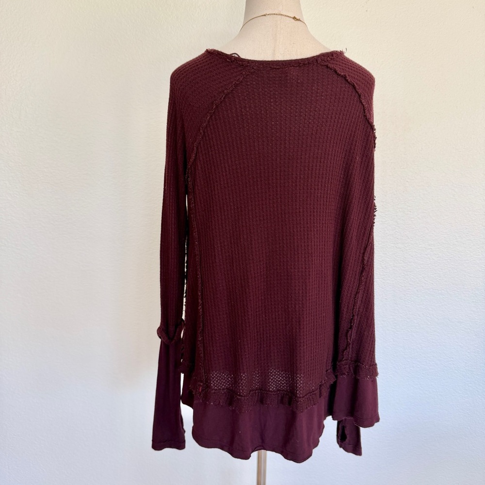 โฅ๏ธ FP Maroon Red Laguna Thermal Waffle Knit Long-Sleeve Tunic Top w/ Thumbholes - Picture 7 of 16